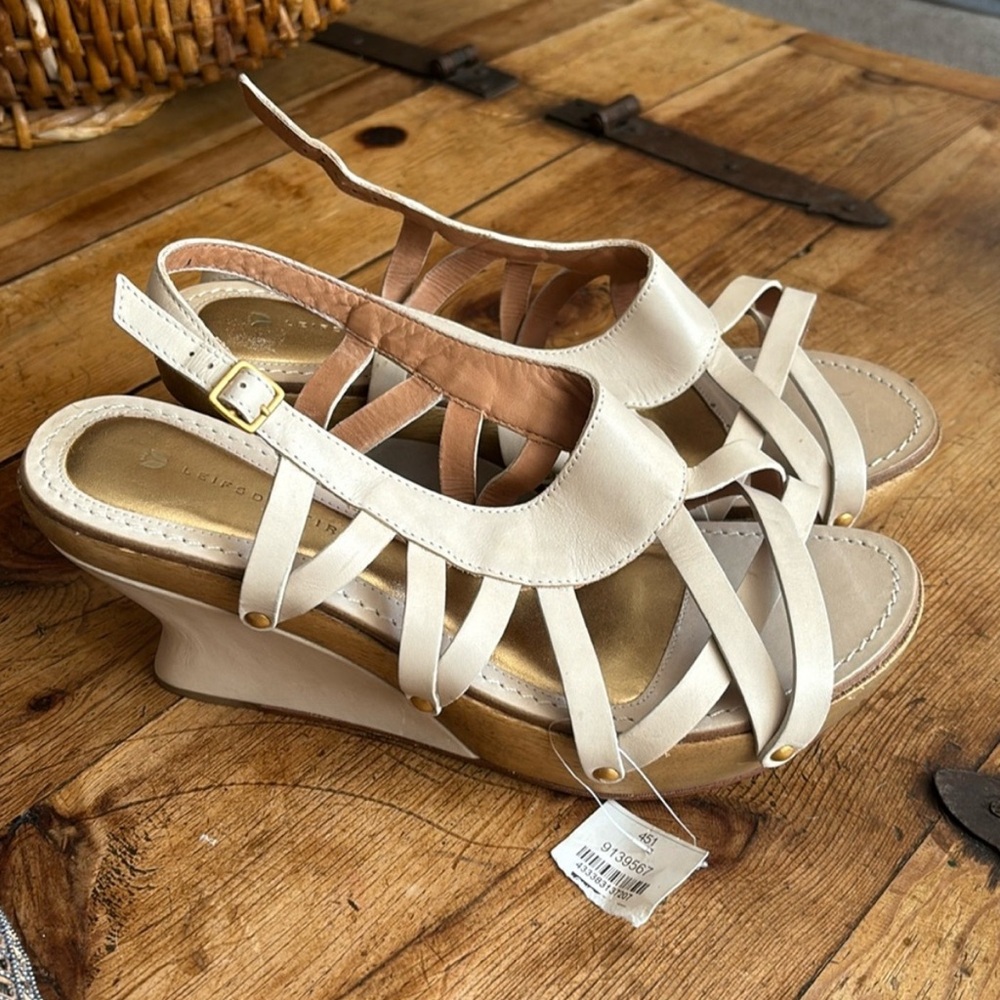 Leifsdottir Cream Strappy Wedge Sandals
